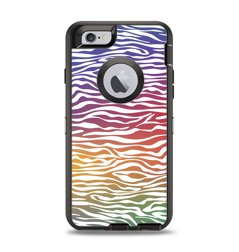 The Colorful Vector Zebra Animal Print Apple iPhone 6 Otterbox Defender Case Skin Set