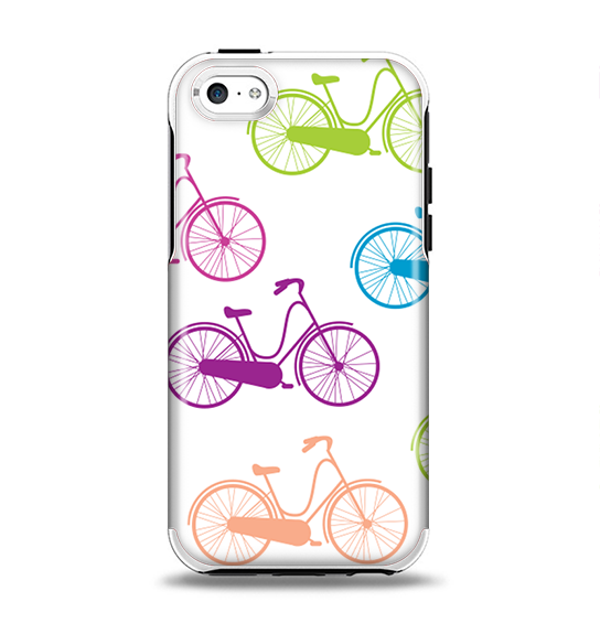 The Colorful Vintage Bike on White Pattern Apple iPhone 5c Otterbox Symmetry Case Skin Set