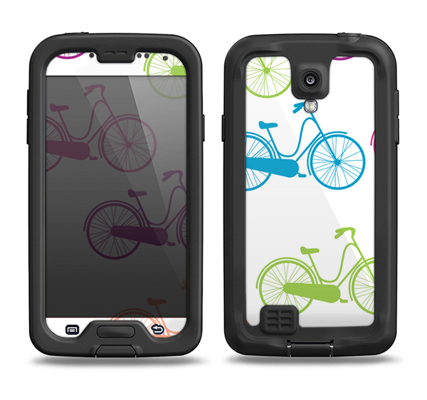 The Colorful Vintage Bike on White Pattern Samsung Galaxy S4 LifeProof Nuud Case Skin Set