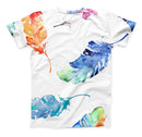 The Colorful Watercolor Feathers ink-Fuzed Unisex All Over Full-Printed Fitted Tee Shirt