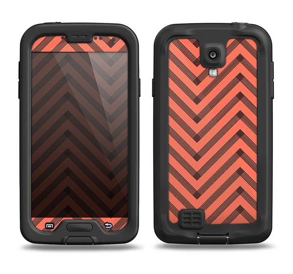 The Coral & Black Sketch Chevron Samsung Galaxy S4 LifeProof Nuud Case Skin Set