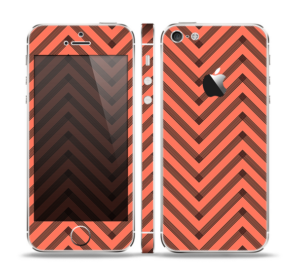The Coral & Black Sketch Chevron Skin Set for the Apple iPhone 5
