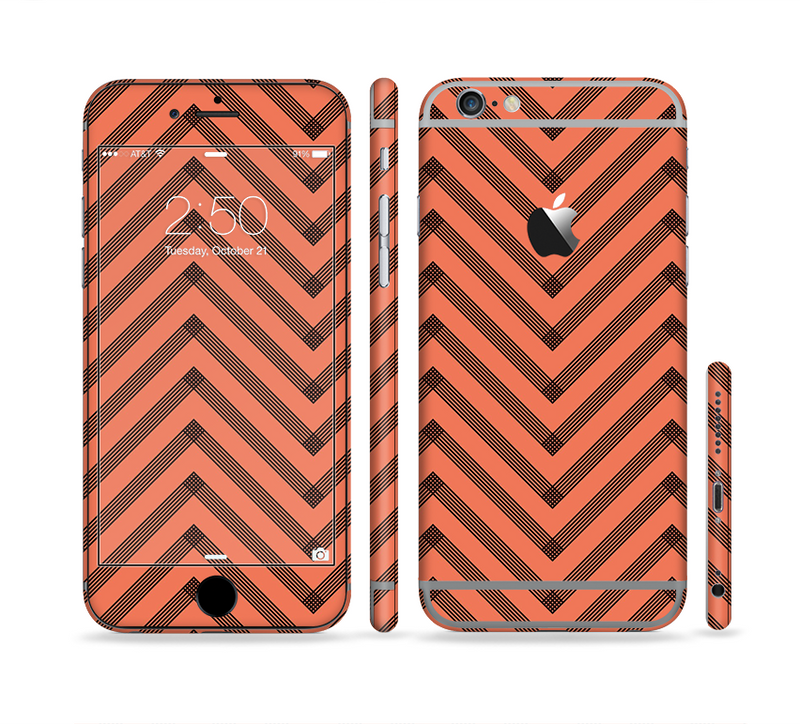 The Coral & Black Sketch Chevron Sectioned Skin Series for the Apple iPhone 6 Plus