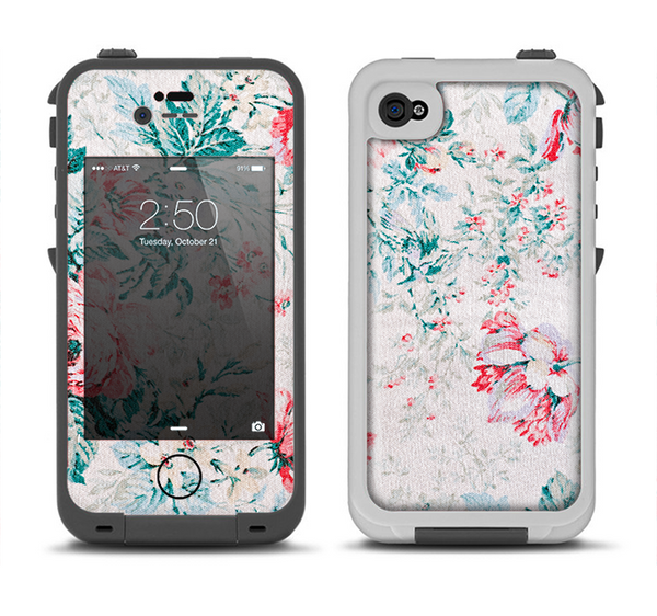 The Coral & Blue Grunge Watercolor Floral Apple iPhone 4-4s LifeProof Fre Case Skin Set