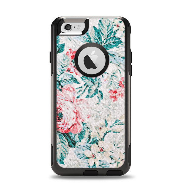 The Coral & Blue Grunge Watercolor Floral Apple iPhone 6 Otterbox Commuter Case Skin Set
