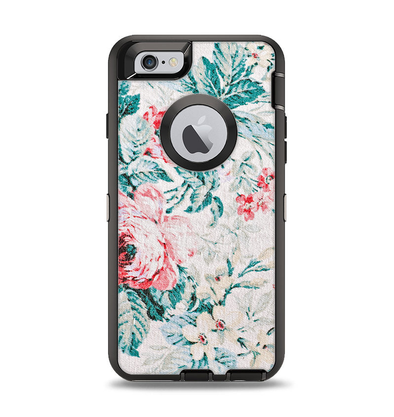 The Coral & Blue Grunge Watercolor Floral Apple iPhone 6 Otterbox Defe ...