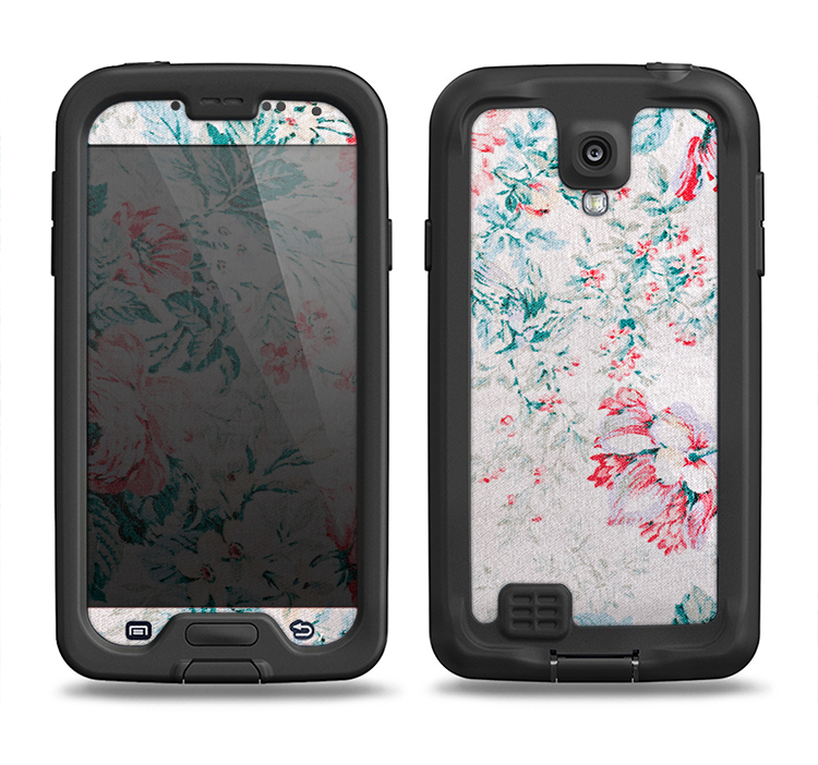 The Coral & Blue Grunge Watercolor Floral Samsung Galaxy S4 LifeProof Fre Case Skin Set