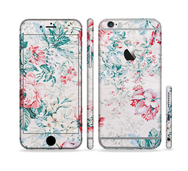 The Coral & Blue Grunge Watercolor Floral Sectioned Skin Series for the Apple iPhone 6 Plus