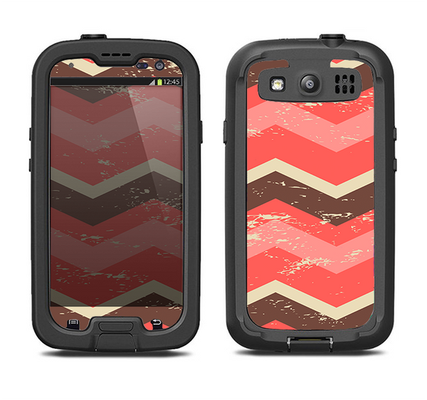 The Coral & Brown Wide Chevron Pattern Vintage V1 Samsung Galaxy S4 LifeProof Nuud Case Skin Set
