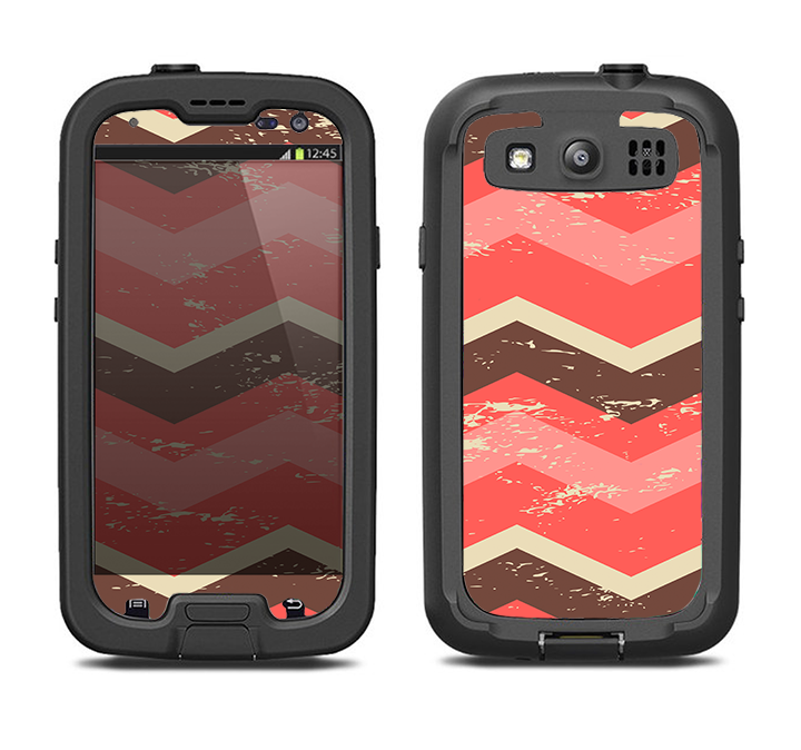 The Coral & Brown Wide Chevron Pattern Vintage V1 Samsung Galaxy S4 LifeProof Fre Case Skin Set