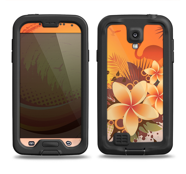 The Coral Colored Floral Pelical Samsung Galaxy S4 LifeProof Nuud Case Skin Set