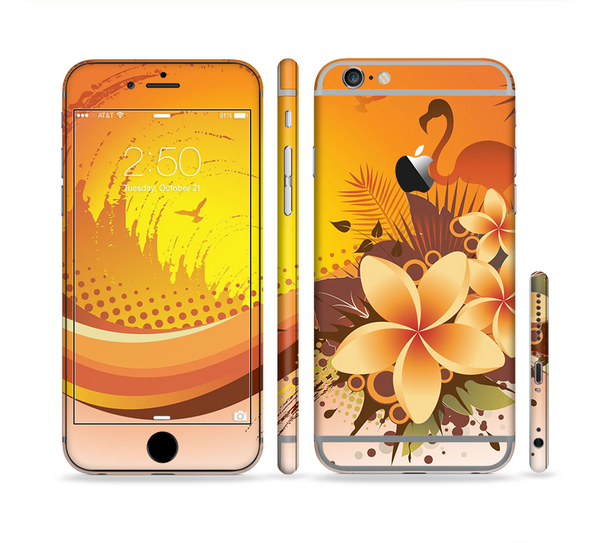 The Coral Colored Floral Pelical Sectioned Skin Series for the Apple iPhone 6 Plus