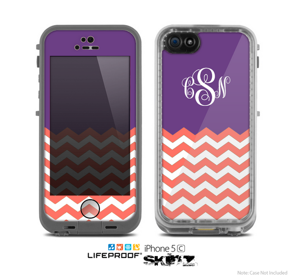 The Coral & Purple Chevron Custom Monogram Skin for the Apple iPhone 5c Fre LifeProof Case