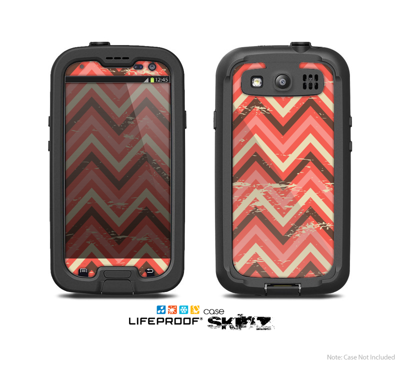 The Coral Vintage Chevron Pattern V2 Skin For The Samsung Galaxy S3 LifeProof Case