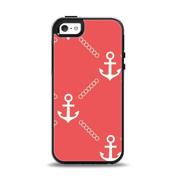 The Coral & White Vintage Solid Color Anchor Linked Apple iPhone 5-5s Otterbox Symmetry Case Skin Set