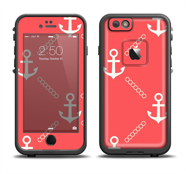 The Coral & White Vintage Solid Color Anchor Linked Apple iPhone 6 LifeProof Fre Case Skin Set