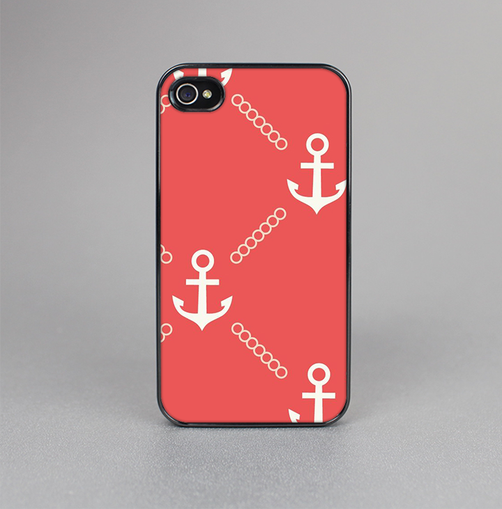 The Coral & White Vintage Solid Color Anchor Linked Skin-Sert for the Apple iPhone 4-4s Skin-Sert Case