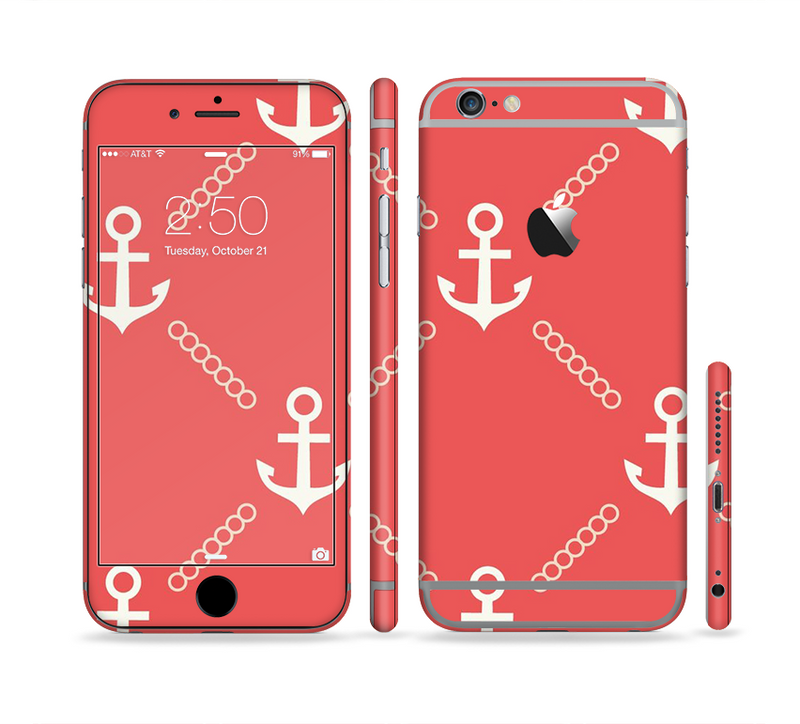 The Coral & White Vintage Solid Color Anchor Linked Sectioned Skin Series for the Apple iPhone 6 Plus