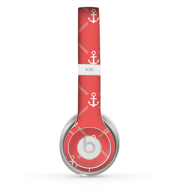 The Coral & White Vintage Solid Color Anchor Linked copy Skin for the Beats by Dre Solo 2 Headphones