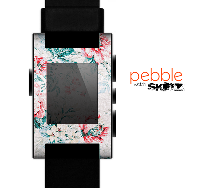 The Coral & Blue Grunge Watercolor Floral Skin for the Pebble SmartWatch