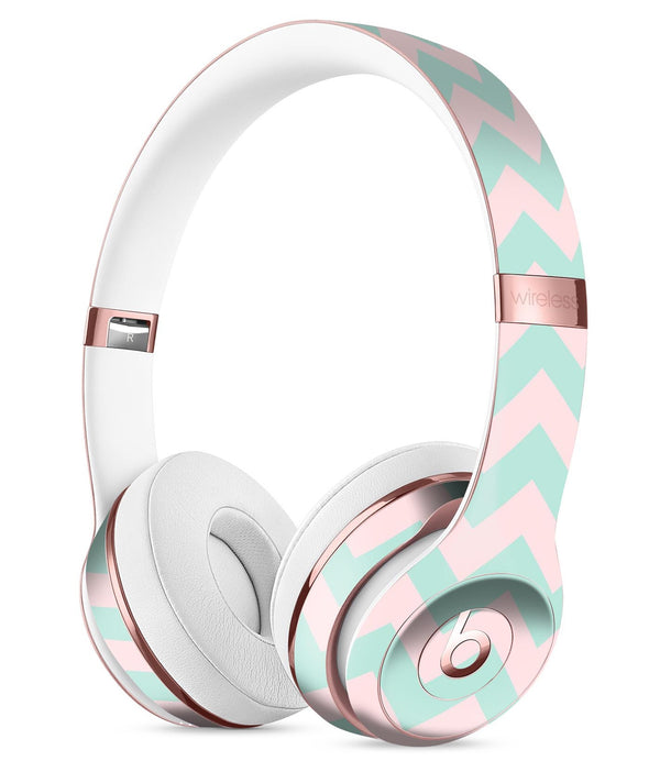 The Coral and Mint Chevron Pattern Full-Body Skin Kit for the Beats by Dre Solo 3 Wireless Headphones