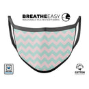 The Coral and Mint Chevron Pattern - Made in USA Mouth Cover Unisex Anti-Dust Cotton Blend Reusable & Washable Face Mask with Adjustable Sizing for Adult or Child