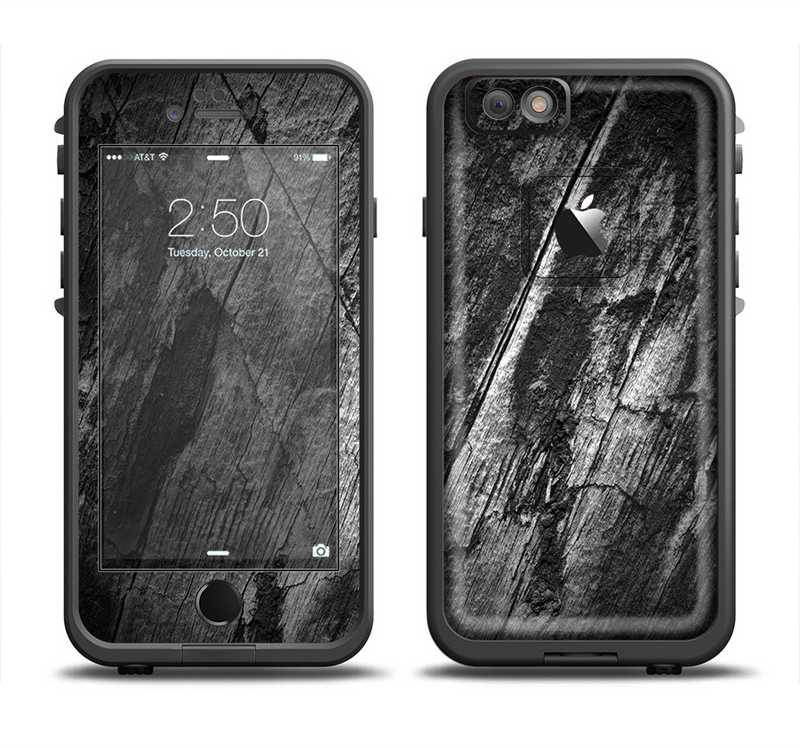 The Cracked Black Planks of Wood Apple iPhone 6/6s Plus LifeProof Fre Case Skin Set