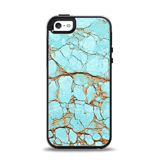 The Cracked Teal Stone Apple iPhone 5-5s Otterbox Symmetry Case Skin Set