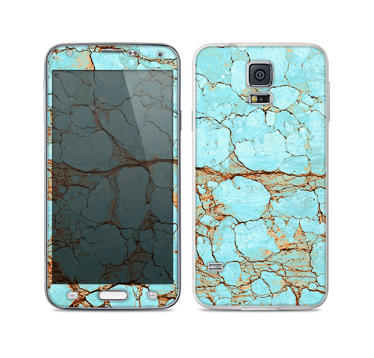 The Cracked Teal Stone Skin For the Samsung Galaxy S5