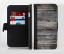 The Cracked Wooden Planks Ink-Fuzed Leather Folding Wallet Credit-Card Case for the Apple iPhone 6/6s, 6/6s Plus, 5/5s and 5c