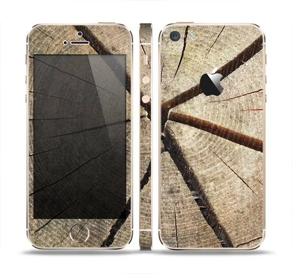 The Cracked Wooden Stump Skin Set for the Apple iPhone 5s