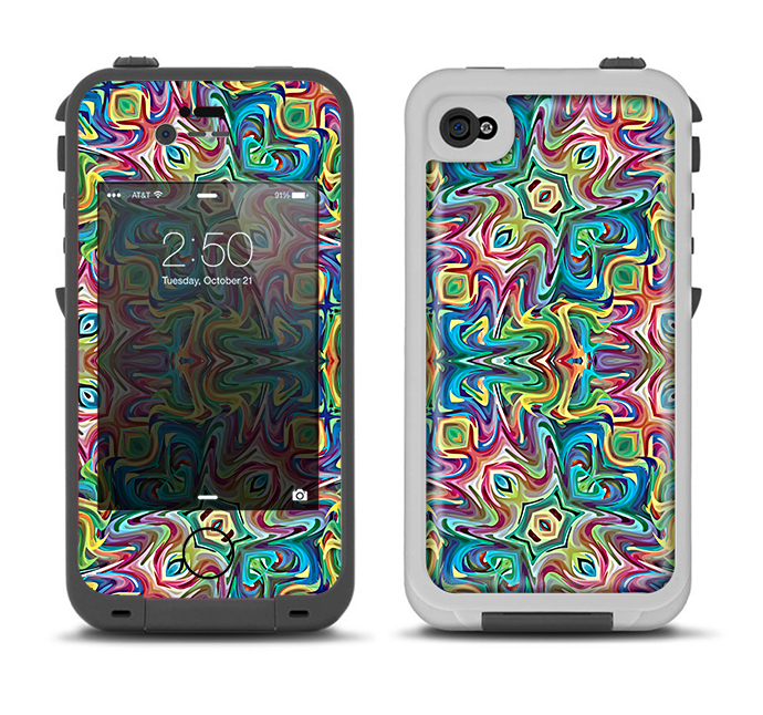 The Crazy Neon Mirrored Swirls Apple iPhone 4-4s LifeProof Fre Case Skin Set