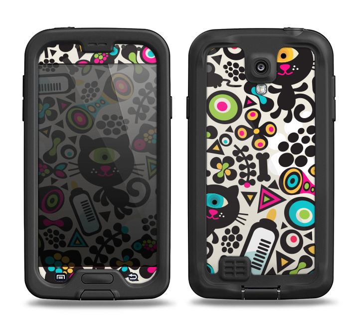 The Cute, Colorful One-Eyed Cats Pattern Samsung Galaxy S4 LifeProof Fre Case Skin Set