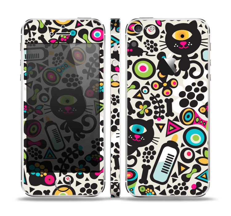 The Cute, Colorful One-Eyed Cats Pattern Skin Set for the Apple iPhone 5