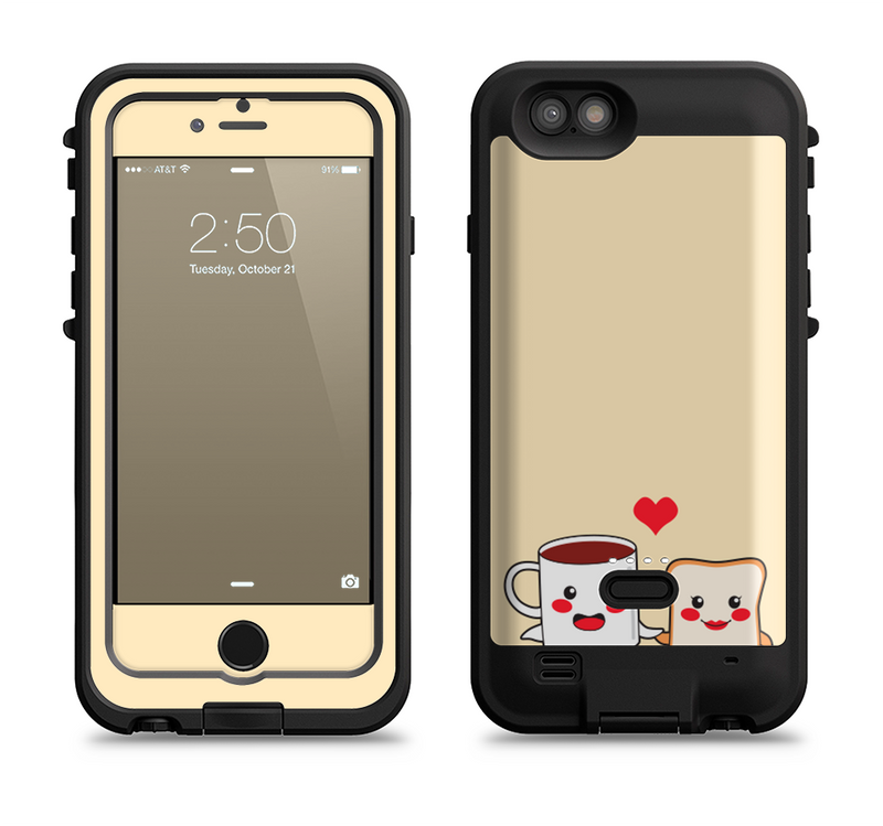 The Cute Toast & Mug Breakfast Couple Apple iPhone 6/6s LifeProof Fre POWER Case Skin Set