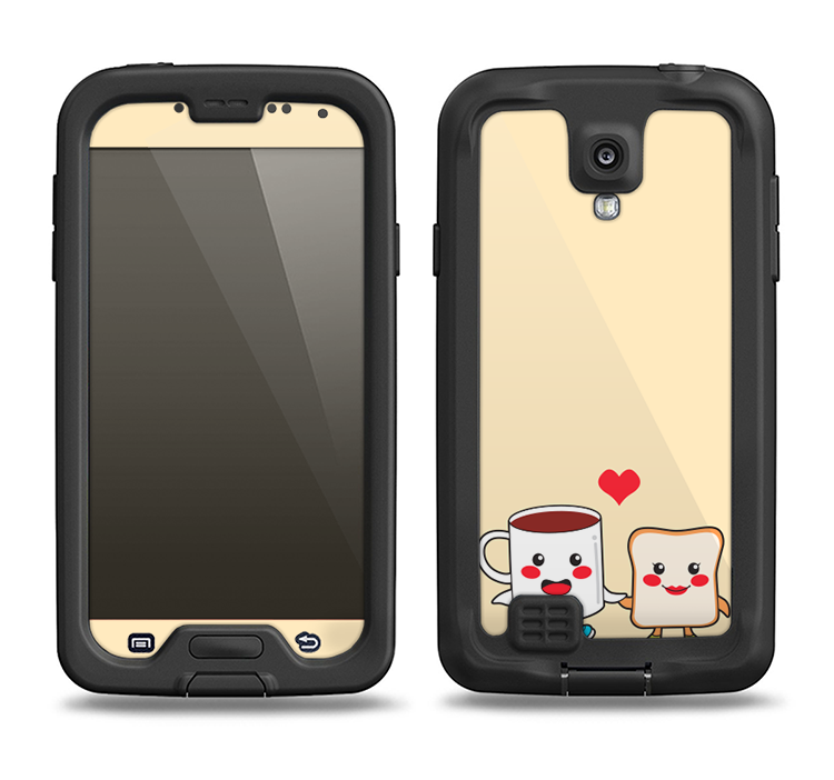 The Cute Toast & Mug Breakfast Couple Samsung Galaxy S4 LifeProof Fre Case Skin Set
