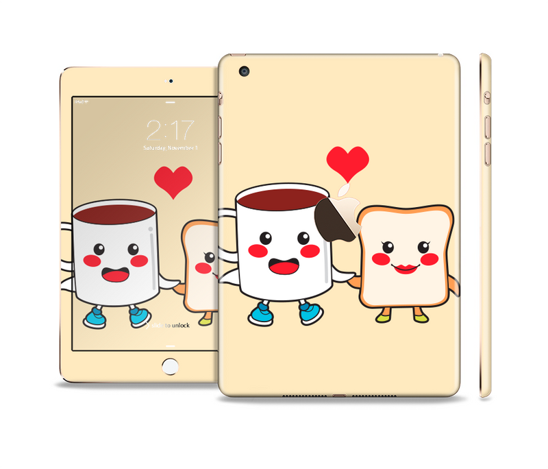The Cute Toast & Mug Breakfast Couple Full Body Skin Set for the Apple iPad Mini 3