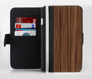 The Dark-Grained Wood Planks V4 Ink-Fuzed Leather Folding Wallet Credit-Card Case for the Apple iPhone 6/6s, 6/6s Plus, 5/5s and 5c