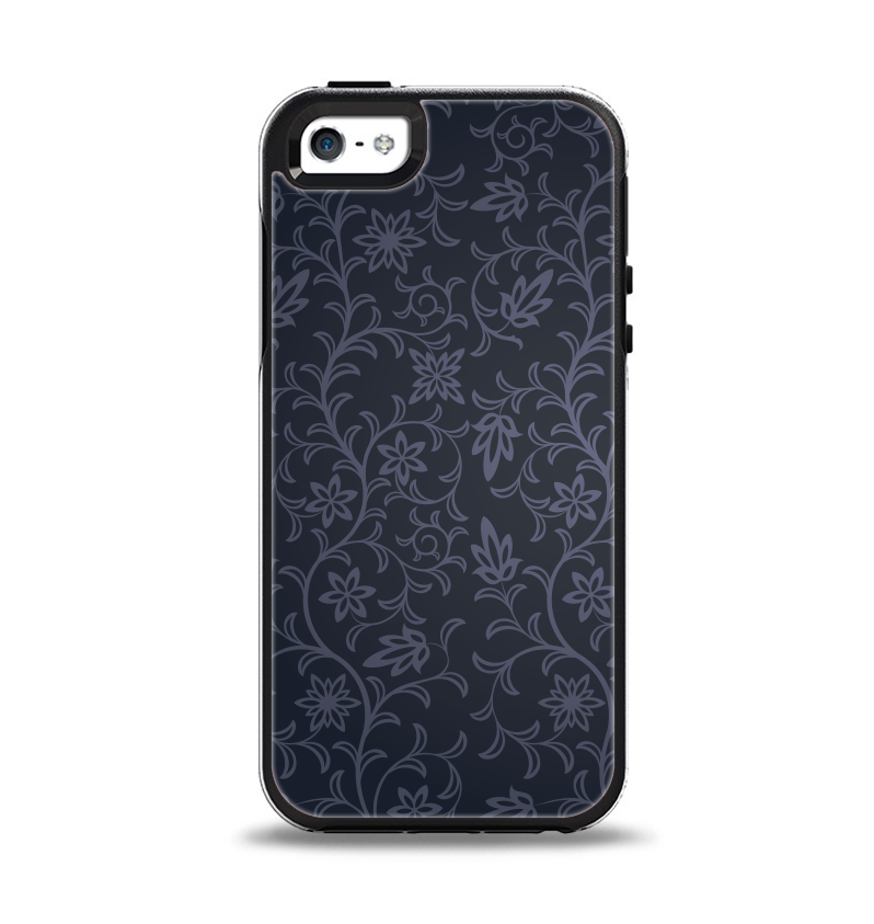 The Dark Black & Purple Delicate Pattern Apple iPhone 5-5s Otterbox Symmetry Case Skin Set