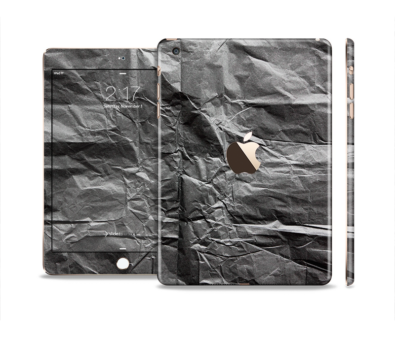 The Dark Black Wrinkled Paper Full Body Skin Set for the Apple iPad Mini 3