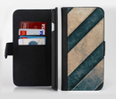 The Dark Blue & Highlighted Grunge Strips Ink-Fuzed Leather Folding Wallet Credit-Card Case for the Apple iPhone 6/6s, 6/6s Plus, 5/5s and 5c