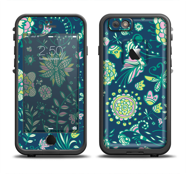 The Dark Blue & Pink-Yellow Sketched Lace Patterns v21 Apple iPhone 6 LifeProof Fre Case Skin Set