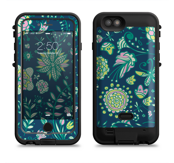 The Dark Blue & Pink-Yellow Sketched Lace Patterns v21 Apple iPhone 6/6s LifeProof Fre POWER Case Skin Set