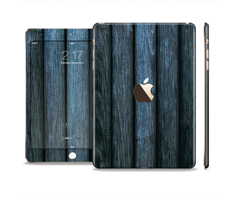 The Dark Blue Washed Wood Full Body Skin Set for the Apple iPad Mini 3