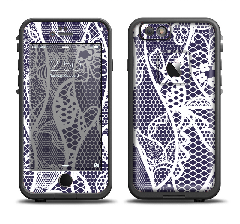 The Dark Blue & White Lace Design Apple iPhone 6/6s Plus LifeProof Fre Case Skin Set