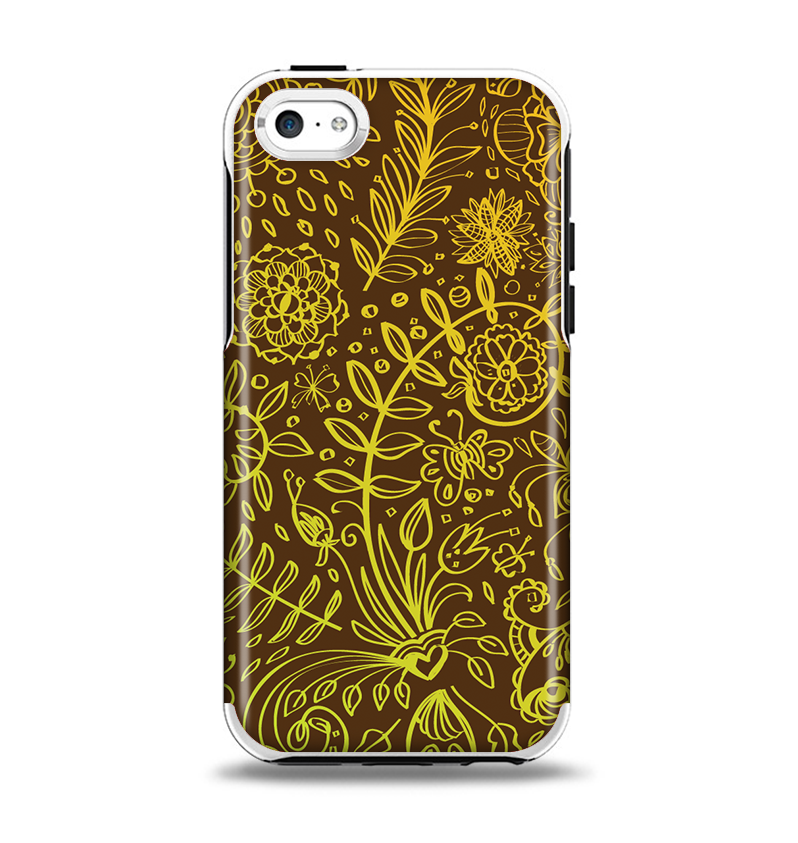 The Dark Brown and Gold Sketched Lace Patterns v21 Apple iPhone 5c Otterbox Symmetry Case Skin Set