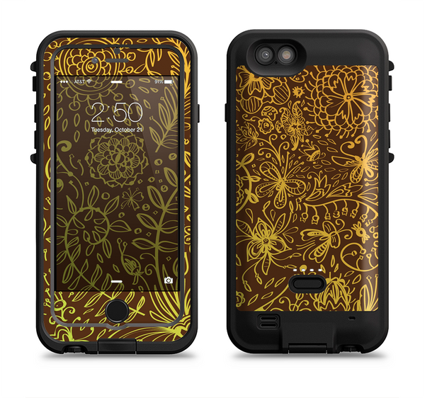 The Dark Brown and Gold Sketched Lace Patterns v21 Apple iPhone 6/6s LifeProof Fre POWER Case Skin Set