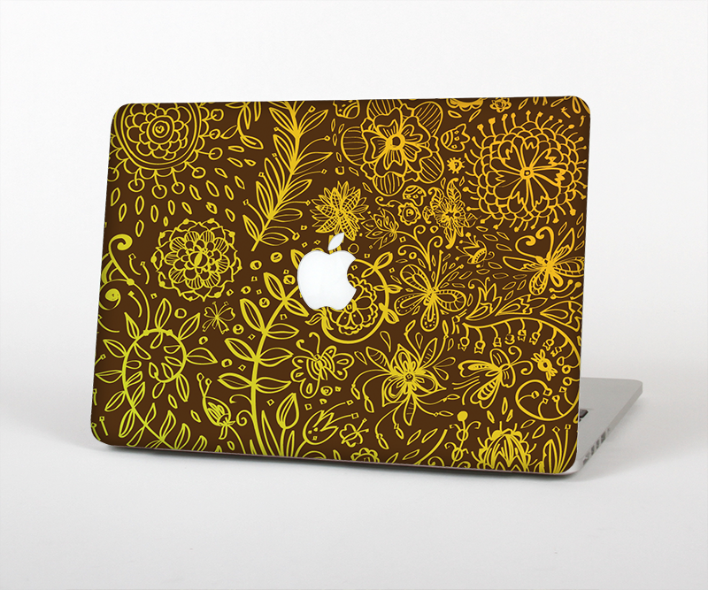 The Dark Brown and Gold Sketched Lace Patterns v21 Skin Set for the Apple MacBook Pro 15" with Retina Display