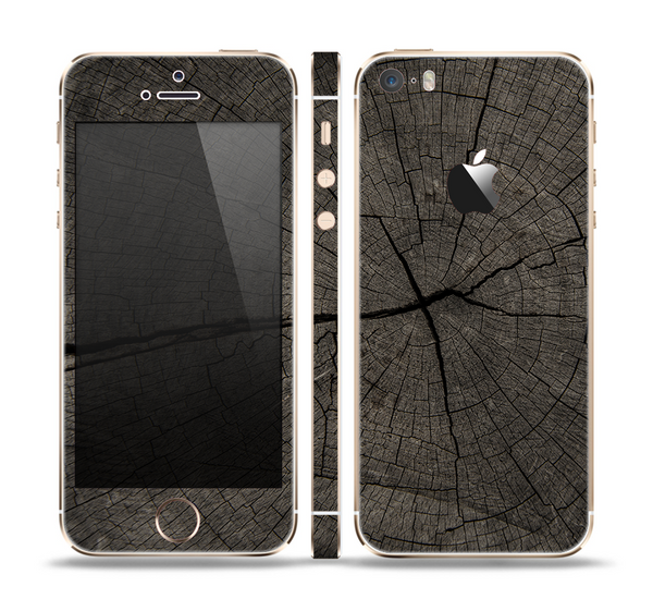 The Dark Cracked Wood Stump Skin Set for the Apple iPhone 5s