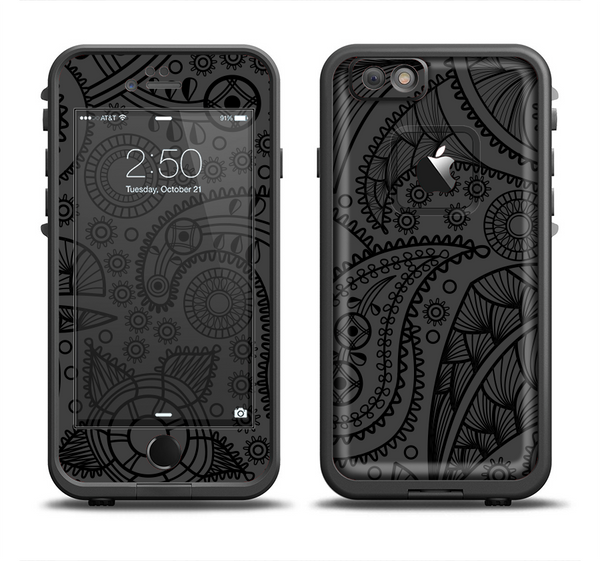 The Dark Gray & Black Paisley Apple iPhone 6 LifeProof Fre Case Skin Set